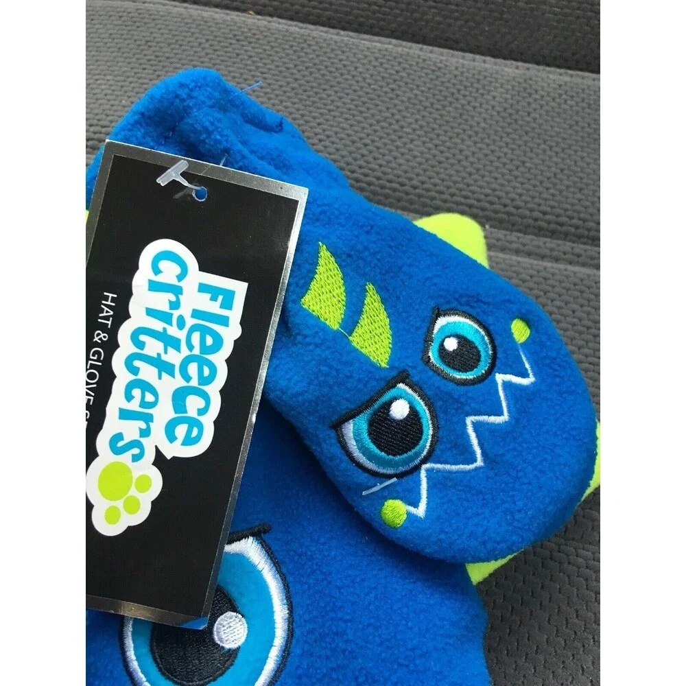 2pc Fleece Critters Kids Fleece Hat & Gloves Set One Size Fits All Blue Green